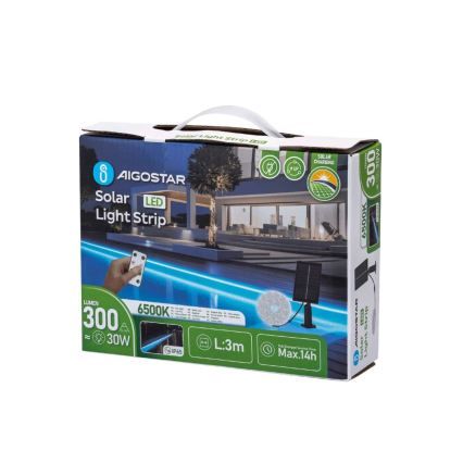 Aigostar - LED Ηλιακή ταινία Dimmable LED/1,6W/3,2V 3 m 1600 mAh 6500K IP65 + τηλεχειριστήριο