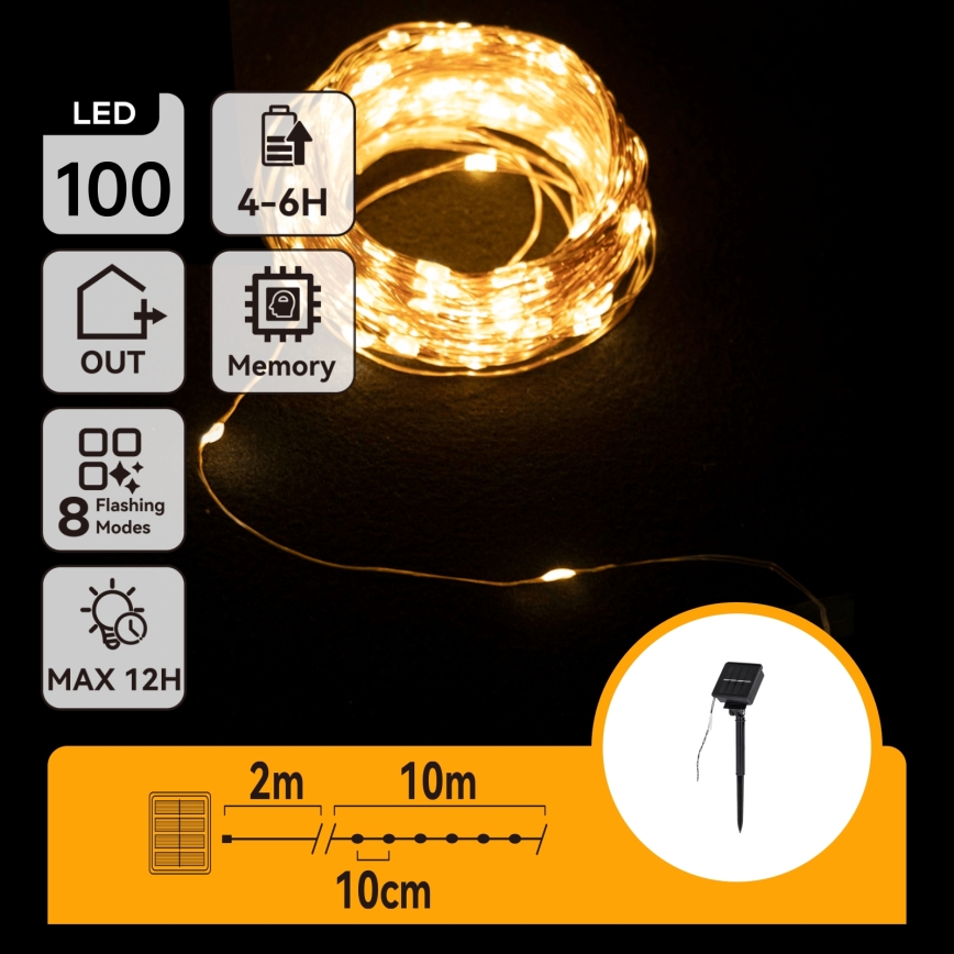 Aigostar - LED ηλιακή γιρλάντα 100xLED/8 λειτουργίες 12m 800 mAh IP65 ζεστό λευκό