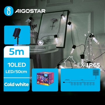 Aigostar - LED Ηλιακή γιρλάντα 10xLED/8 λειτουργίες 6,5m 500 mAh IP65 ψυχρό λευκό