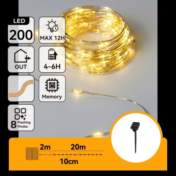 Aigostar - LED Ηλιακή γιρλάντα 200xLED/8 λειτουργίες 22 m IP65 θερμό λευκό 800 mAh