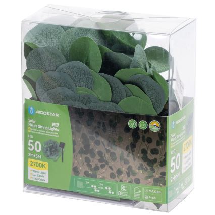 Aigostar - LED Ηλιακή Γιρλάντα 50xLED/7m IP65 300 mAh ζεστό λευκό ευκάλυπτος