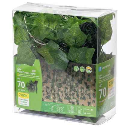 Aigostar - LED Ηλιακή Γιρλάντα 70xLED/4x1m IP65 300 mAh ζεστό λευκό κισσός