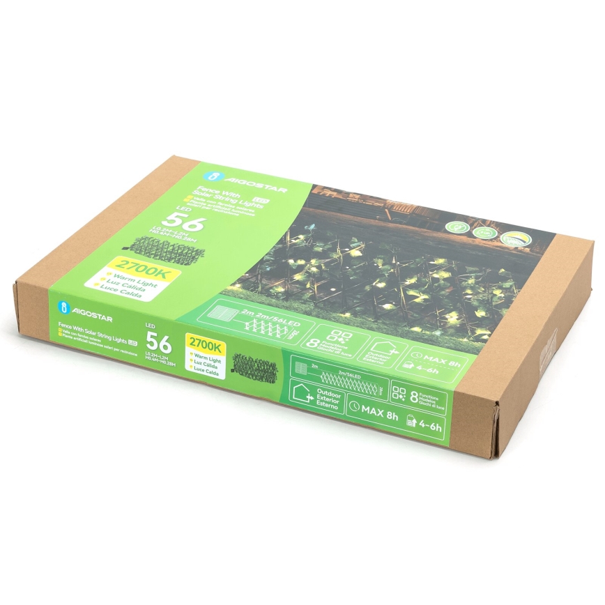Aigostar - LED Ηλιακή διακόσμηση 56xLED/2x0,4m IP65 300 mAh θερμό λευκό ivy
