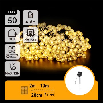 Aigostar - LED ηλιακή διακοσμητική σειρά 50xLED/8 λειτουργίες 12μ 800 mAh IP65 ζεστό λευκό