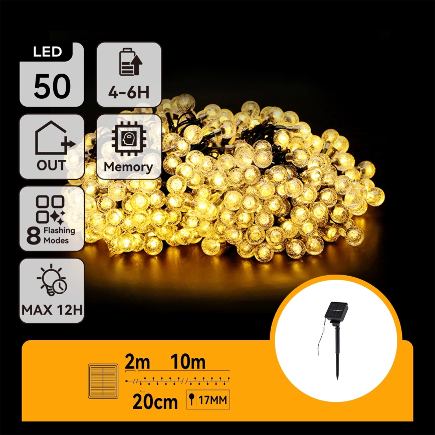 Aigostar - LED ηλιακή διακοσμητική σειρά 50xLED/8 λειτουργίες 12μ 800 mAh IP65 ζεστό λευκό