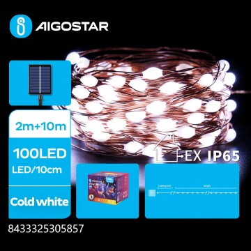 Aigostar - LED ηλιακή χριστουγεννιάτικη γιρλάντα 100xLED/8 λειτουργίες 12m IP65 800 mAh ψυχρό λευκό