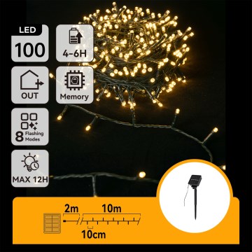 Aigostar - LED ηλιακή χριστουγεννιάτικη γιρλάντα 100xLED/8 λειτουργίες 12m IP65 ζεστό λευκό 800 mAh