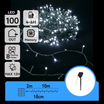 Aigostar - LED ηλιακή χριστουγεννιάτικη γιρλάντα 100xLED/8 λειτουργίες 12m IP65 ψυχρό λευκό