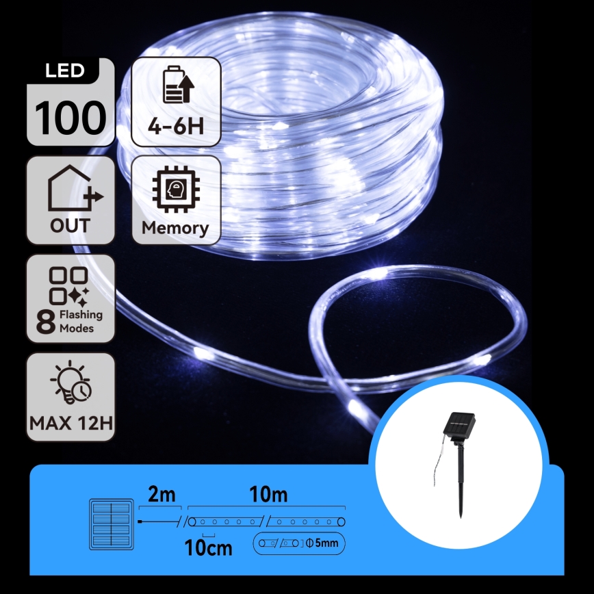 Aigostar - LED Ηλιακή Χριστουγεννιάτικη Γιρλάντα 100xLED/8 λειτουργίες 12μ IP65 ψυχρό λευκό 800 mAh