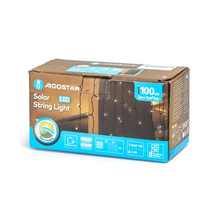 Aigostar - LED Ηλιακή χριστουγεννιάτικη γιρλάντα 100xLED/8 λειτουργίες 4x1m 800 mAh IP65 ψυχρό λευκό