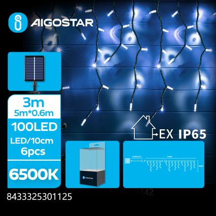 Aigostar - Ηλιακή LED χριστουγεννιάτικη γιρλάντα 100xLED/8 λειτουργίες 8x0,6m 500 mAh IP65 ψυχρό λευκό