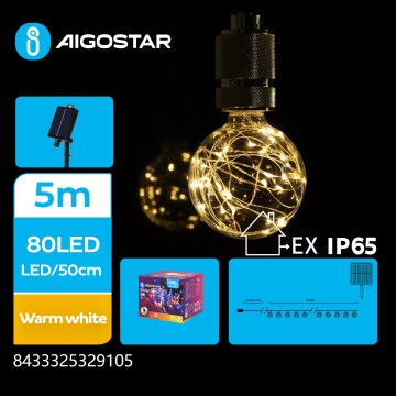 Aigostar - LED Ηλιακή Χριστουγεννιάτικη Γιρλάντα 10xLED/8 λειτουργίες 6,5μ IP65 500 mAh ζεστό λευκό