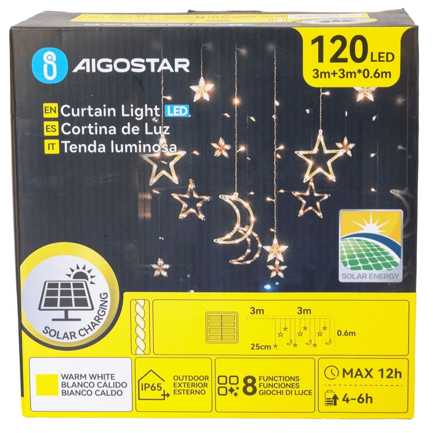 Aigostar - LED ηλιακή χριστουγεννιάτικη γιρλάντα 120xLED/8 λειτουργίες 3x0,6m 500 mAh IP65 θερμό λευκό