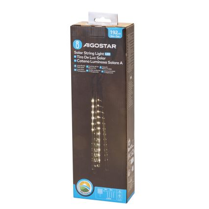 Aigostar - LED ηλιακή χριστουγεννιάτικη γιρλάντα 192xLED/8m IP65 1200 mAh ψυχρό λευκό