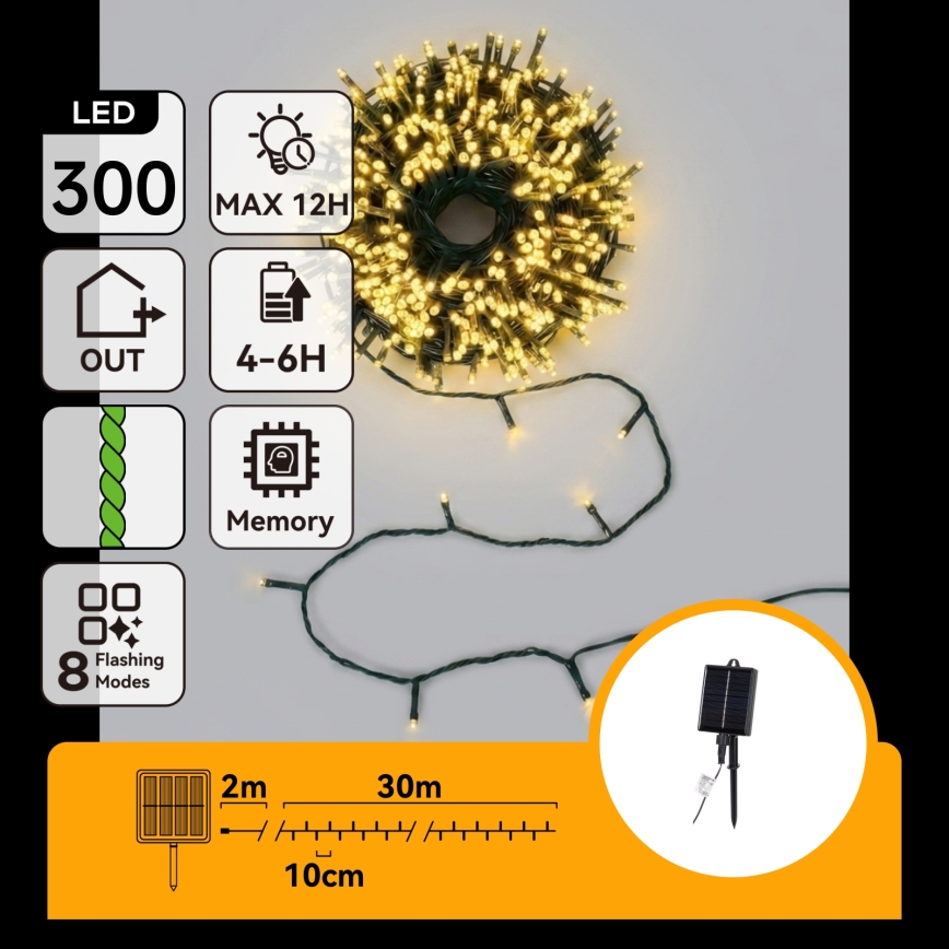 Aigostar - LED ηλιακή χριστουγεννιάτικη γιρλάντα 300xLED/8 λειτουργίες 32m IP65 ζεστό λευκό 1200 mAh