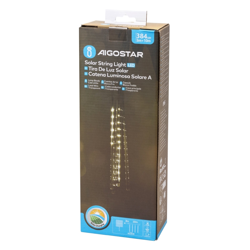 Aigostar - Ηλιακή LED χριστουγεννιάτικη γιρλάντα 384xLED/13m IP65 1200 mAh ψυχρό λευκό