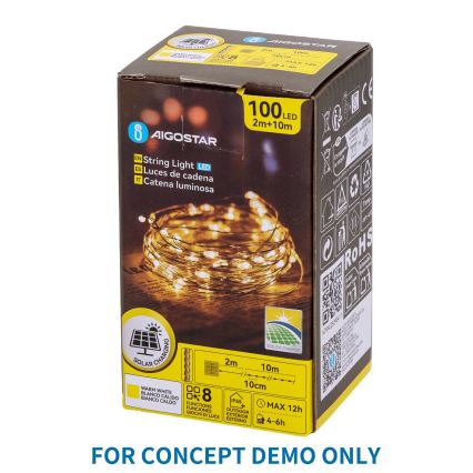 Aigostar - LED Ηλιακή χριστουγεννιάτικη γιρλάντα 500xLED/8 λειτουργίες 52m IP65 θερμό λευκό 1200 mAh