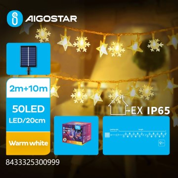 Aigostar - LED Ηλιακή χριστουγεννιάτικη γιρλάντα 50xLED/8 λειτουργίες 12m 800mAh IP65 θερμό λευκό