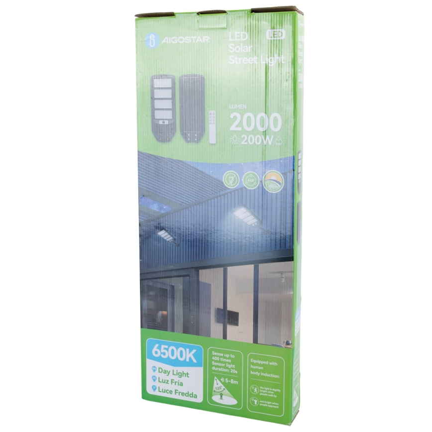 Aigostar - LED Ηλιακό φωτιστικό κήπου με αισθητήρα LED/200W/3,2V 12000mAh IP65 6500K + τηλεχειριστήριο