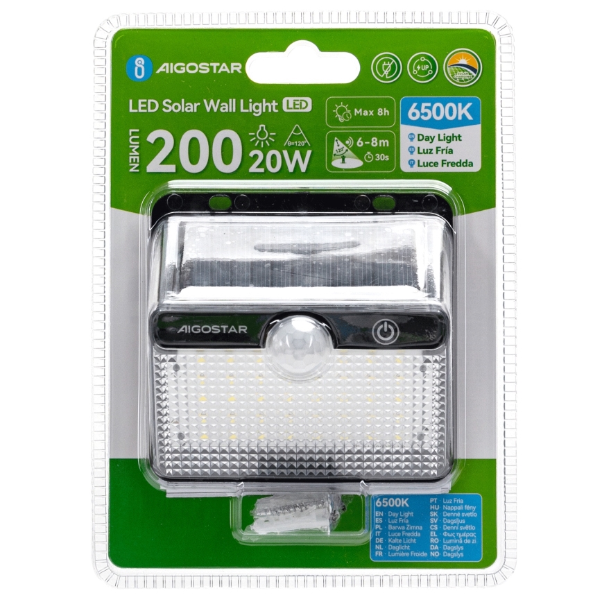 Aigostar - Ηλιακό LED φωτιστικό με αισθητήρα 3,7V 6500K 1200 mAh IP65 μαύρο
