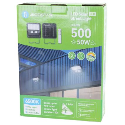 Aigostar - LED ηλιακό φωτιστικό δρόμου με αισθητήρα LED/50W/3,2V 1000mAh 6500K + τηλεχειριστήριο