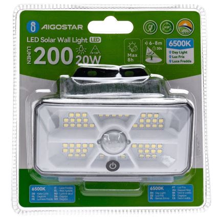 Aigostar - Ηλιακό φωτιστικό LED με αισθητήρα LED/3,7V 6500K 500 mAh IP65 μαύρο