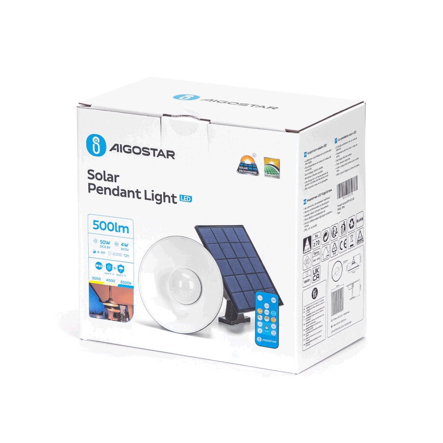 Aigostar - Ρυθμιζόμενο LED ηλιακό φωτιστικό με καλώδιο LED/3,2V 3000K/4000K/6500K 5000 mAh IP65 + τηλεχειριστήριο
