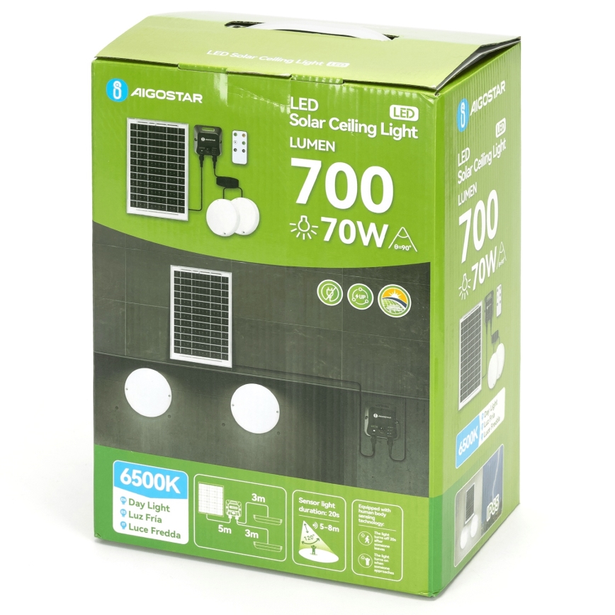 Aigostar - Ηλιακό LED φωτιστικό οροφής με αισθητήρα 2xLED/35W/3,7V 6000 mAh IP65 + τηλεχειριστήριο