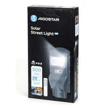 Aigostar - LED ηλιακός φωτισμός δρόμου με αισθητήρα LED/50W/3,2V 5000mAh IP65 6500K + τηλεχειριστήριο