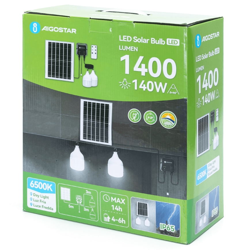 Aigostar - Ηλιακό LED φωτιστικό 2xLED/70W/12V 12000 mAh 6500K IP65 διάμ. 12 cm + τηλεχειριστήριο