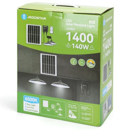 Aigostar - Ηλιακός πολυέλαιος LED με αισθητήρα 2xLED/70W/12V 12000 mAh 6500K IP65 Ø 23,5 cm + τηλεχειριστήριο