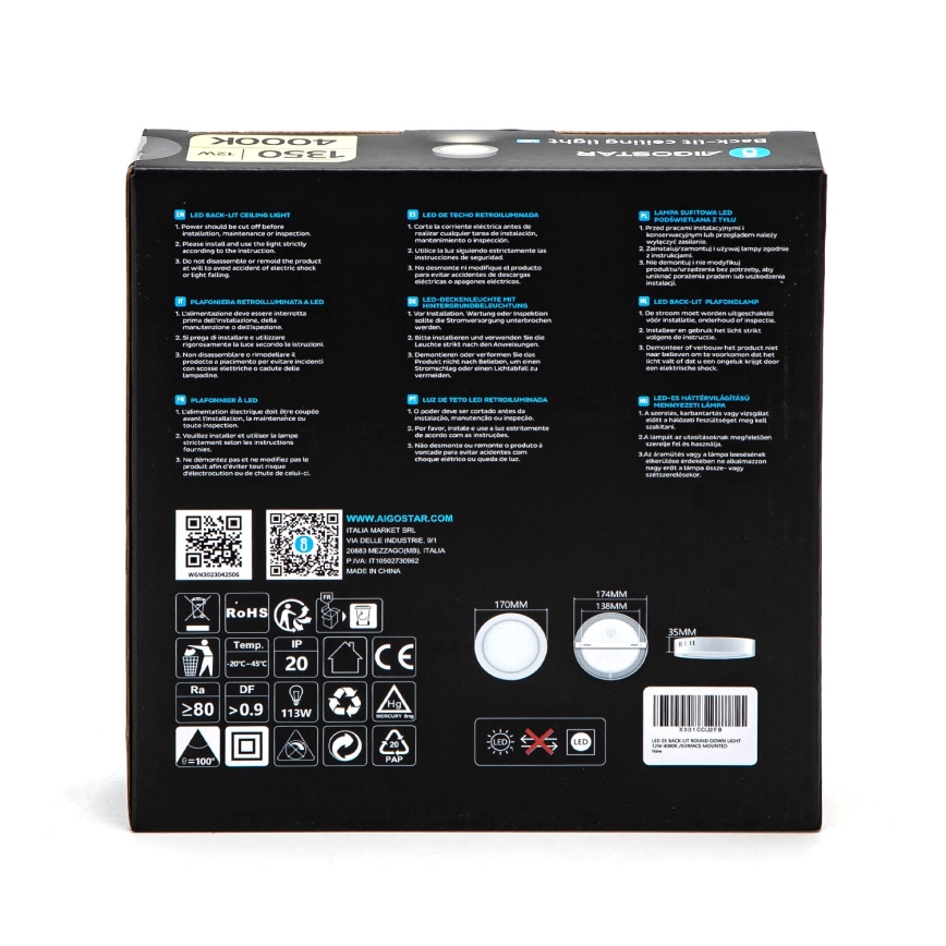 Aigostar - LED Πλαφονιέρα οροφής LED/12W/230V διάμετρος 17,4 cm 4000K λευκό