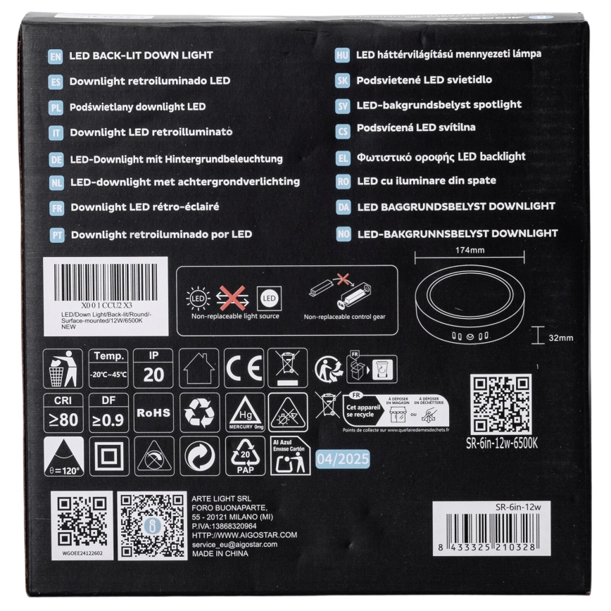 Aigostar - LED Πλαφονιέρα οροφής LED/12W/230V διάμετρος 17,4 cm 6500K λευκό