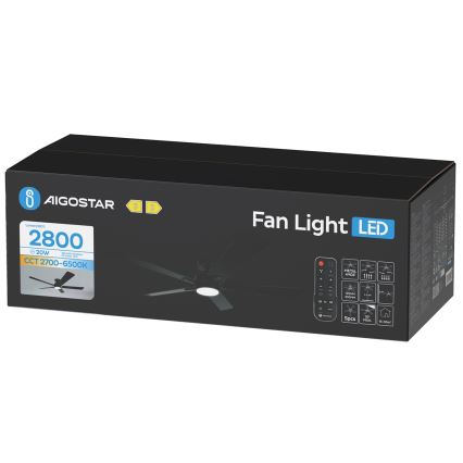 Aigostar - Ανεμιστήρας οροφής LED με ρύθμιση φωτεινότητας LED/20W/230V 2700-6500K 132cm μαύρος + τηλεχειριστήριο