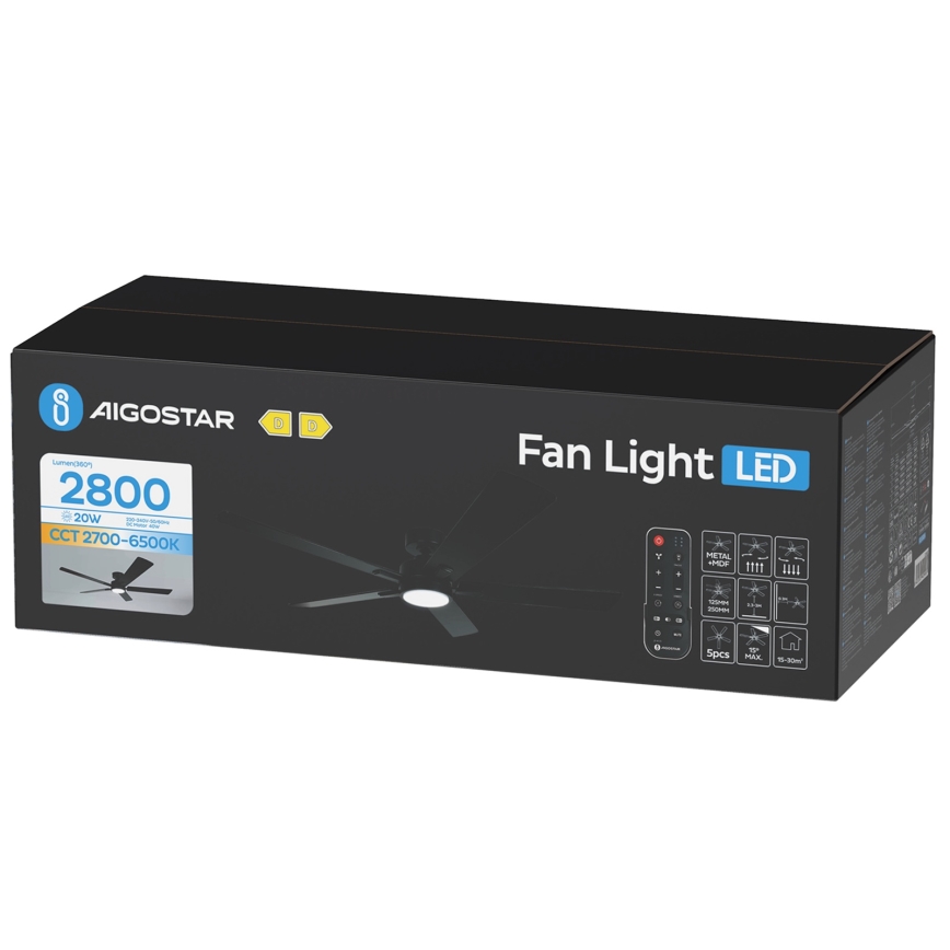 Aigostar - Ανεμιστήρας οροφής LED με ρύθμιση φωτεινότητας LED/20W/230V 2700-6500K 132cm μαύρος + τηλεχειριστήριο
