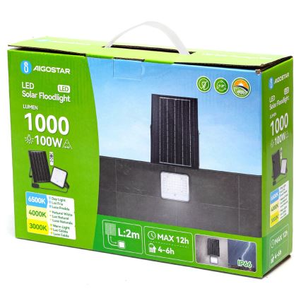 Aigostar - Ρυθμιζόμενος ηλιακός προβολέας LED/100W/3,4V 3000/4000/6500K IP66 8000 mAh + τηλεχειριστήριο