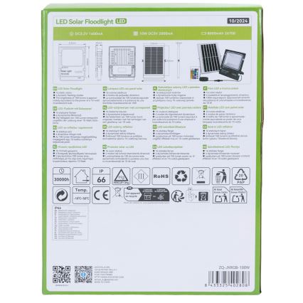 Aigostar - LED RGB Ρυθμιζόμενος ηλιακός προβολέας LED/100W/3,2V IP66 + τηλεχειριστήριο