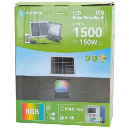 Aigostar - LED RGB Ρυθμιζόμενος ηλιακός προβολέας LED/150W/3,2V IP66 12000 mAh + τηλεχειριστήριο