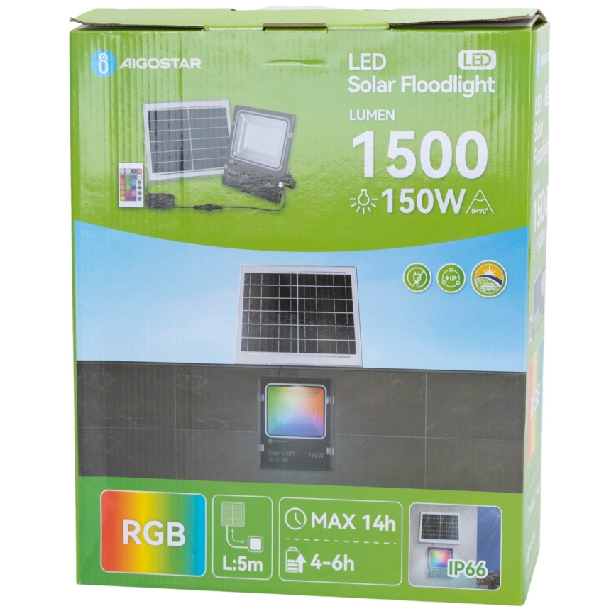 Aigostar - LED RGB Ρυθμιζόμενος ηλιακός προβολέας LED/150W/3,2V IP66 12000 mAh + τηλεχειριστήριο