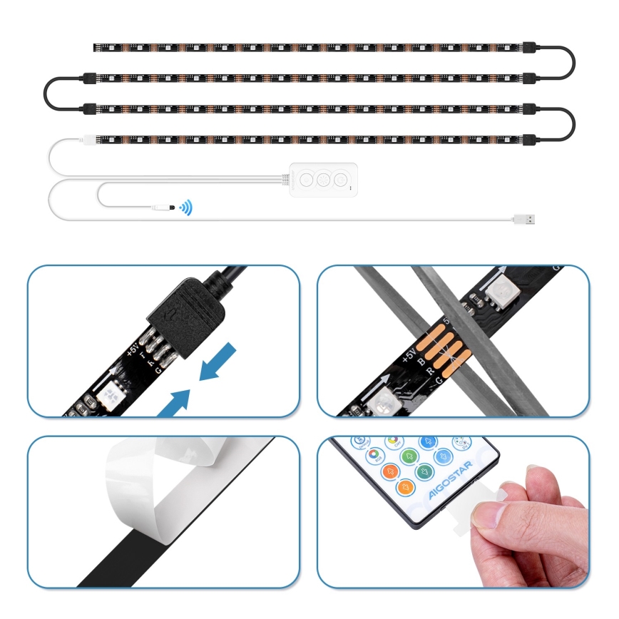 Aigostar - LED RGB Smart Dimmable ταινία 4x0,5m LED/4,5W/5V Wi-Fi + τηλεχειριστήριο