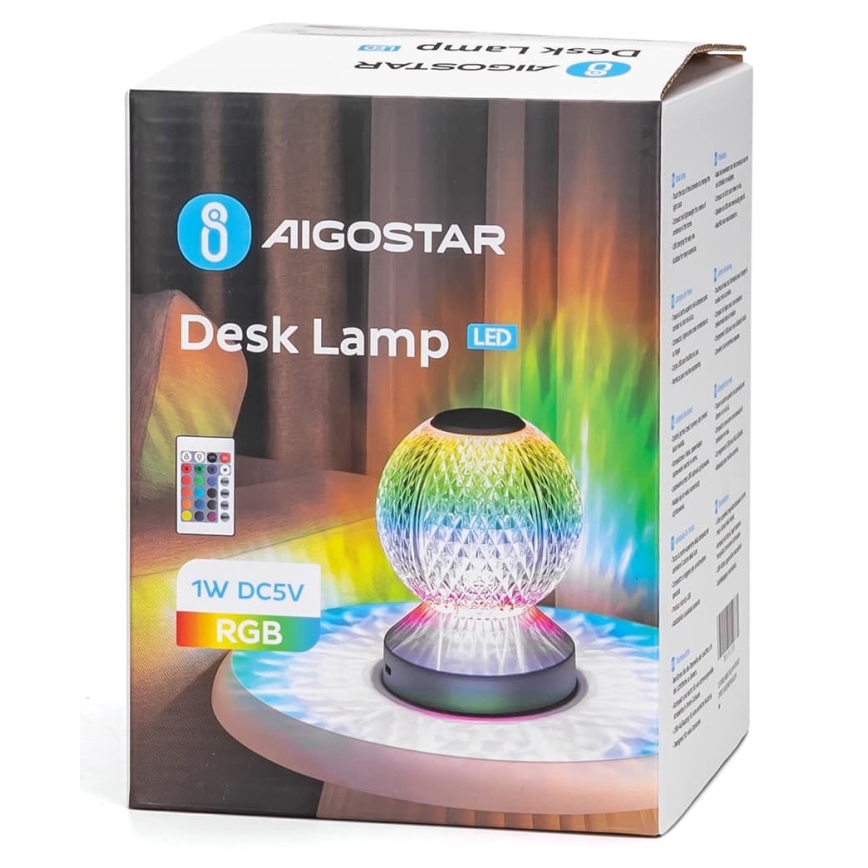 Aigostar - Ρυθμιζόμενο LED RGB Φορτιζόμενο Επιτραπέζιο Φωτιστικό LED/1W/5V 1800mAh 13,5 εκ. + τηλεχειριστήριο