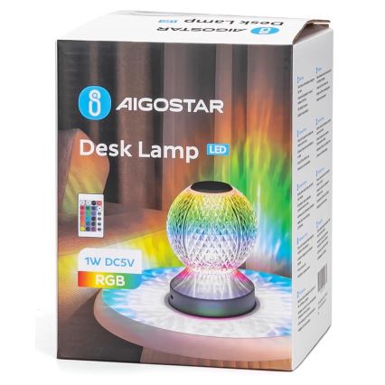 Aigostar - LED RGB Επαναφορτιζόμενη επιτραπέζια λάμπα dimming LED/1W/5V 1800mAh 13,5 cm + τηλεχειριστήριο