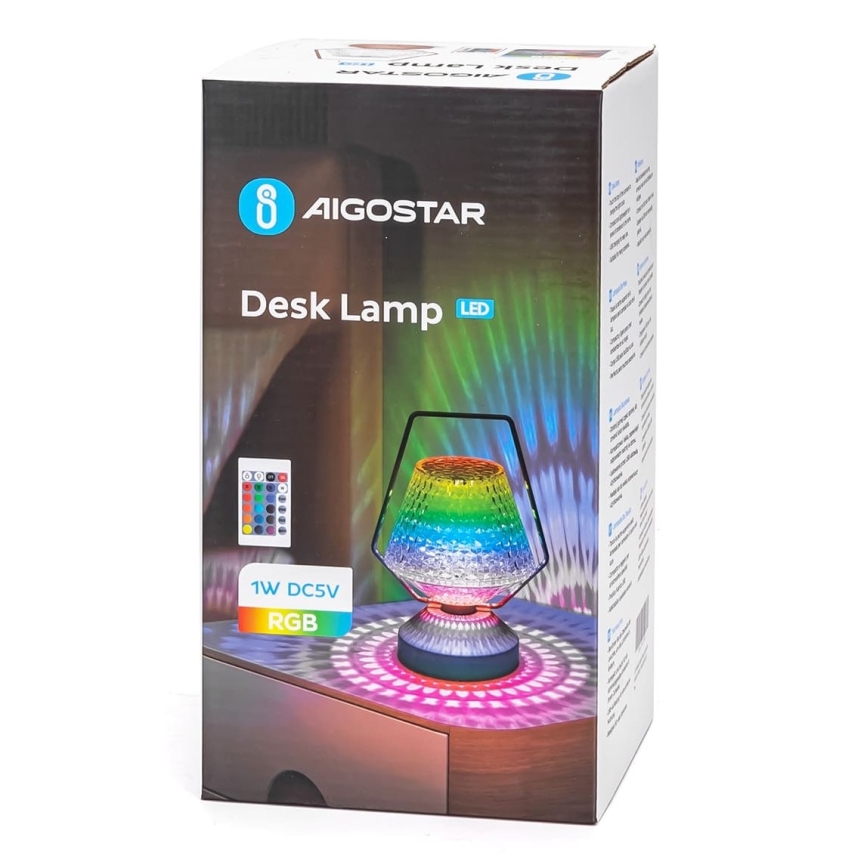 Aigostar - LED RGB Επαναφορτιζόμενη επιτραπέζια λάμπα dimming LED/1W/5V 1800mAh 20 cm + τηλεχειριστήριο