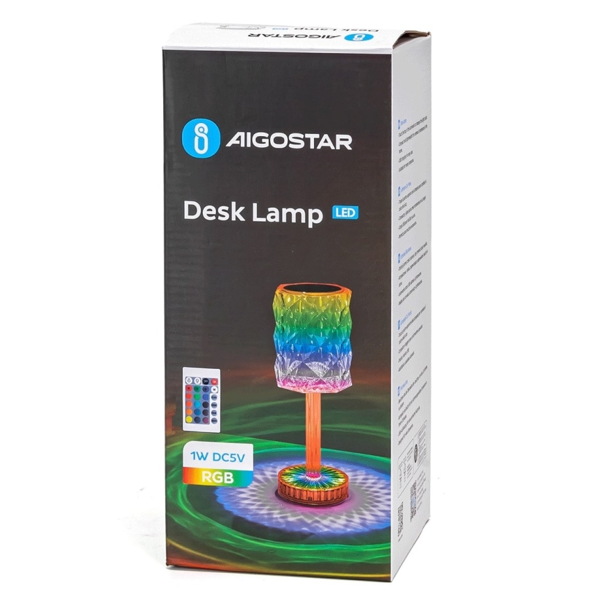Aigostar - Ρυθμιζόμενο LED RGB Φορτιζόμενο Επιτραπέζιο Φωτιστικό LED/1W/5V 1800mAh 26 εκ. + τηλεχειριστήριο