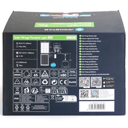 Aigostar - LED RGB Dimming ηλιακό κρεμαστό φωτιστικό οροφής MESH LED/20W/3,7V 4000 mAh 2700K-6500K IP65 διάμετρος 15 cm