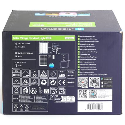 Aigostar - LED RGB Dimming ηλιακό κρεμαστό φωτιστικό οροφής MESH LED/20W/3,7V 4000 mAh 2700K-6500K IP65 διάμετρος 20 cm