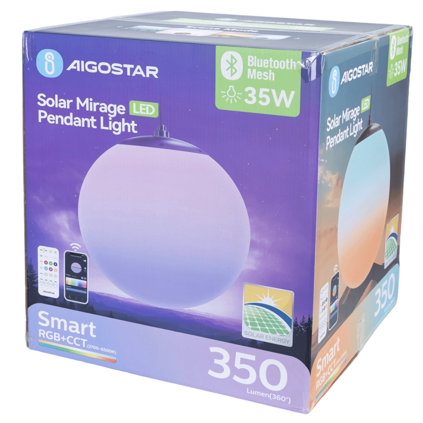 Aigostar - LED RGB Dimming ηλιακό κρεμαστό φωτιστικό οροφής MESH LED/35W/3,7V 8000 mAh 2700K-6500K IP65 διάμετρος 50 cm