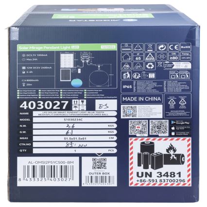 Aigostar - LED RGB Dimming ηλιακό κρεμαστό φωτιστικό οροφής MESH LED/35W/3,7V 8000 mAh 2700K-6500K IP65 διάμετρος 50 cm