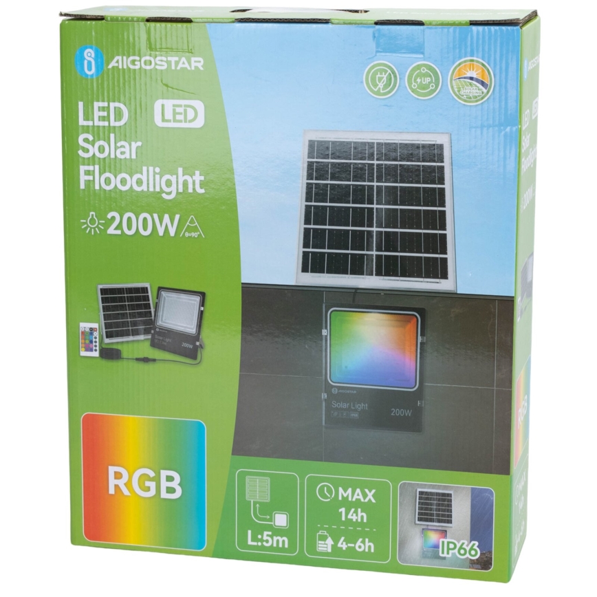 Aigostar - LED RGB Ηλιακός προβολέας Dimmable LED/200W/3,2V IP66 + τηλεχειριστήριο