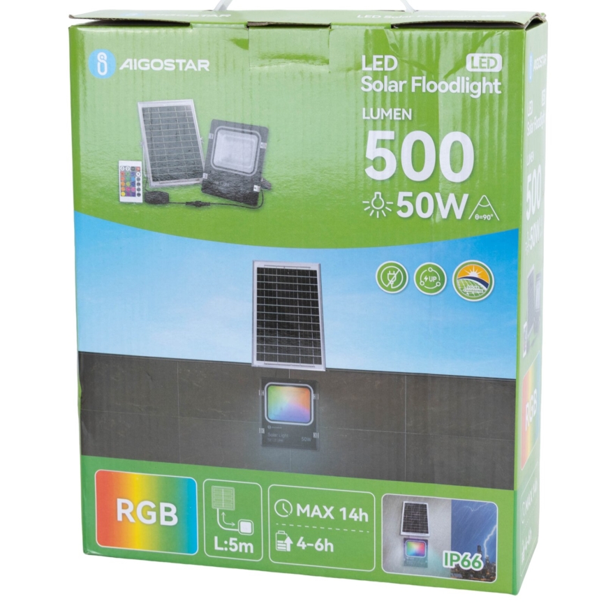 Aigostar - LED RGB Ηλιακός προβολέας Dimmable LED/50W/3,2V IP66 4000 mAh + τηλεχειριστήριο